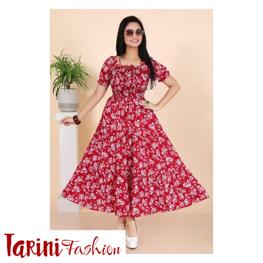 Women Fancy Floral Printed Cotton Blend Long Frock | Stylish Western Wear Dress for Girls & Women | Tarini Fashion