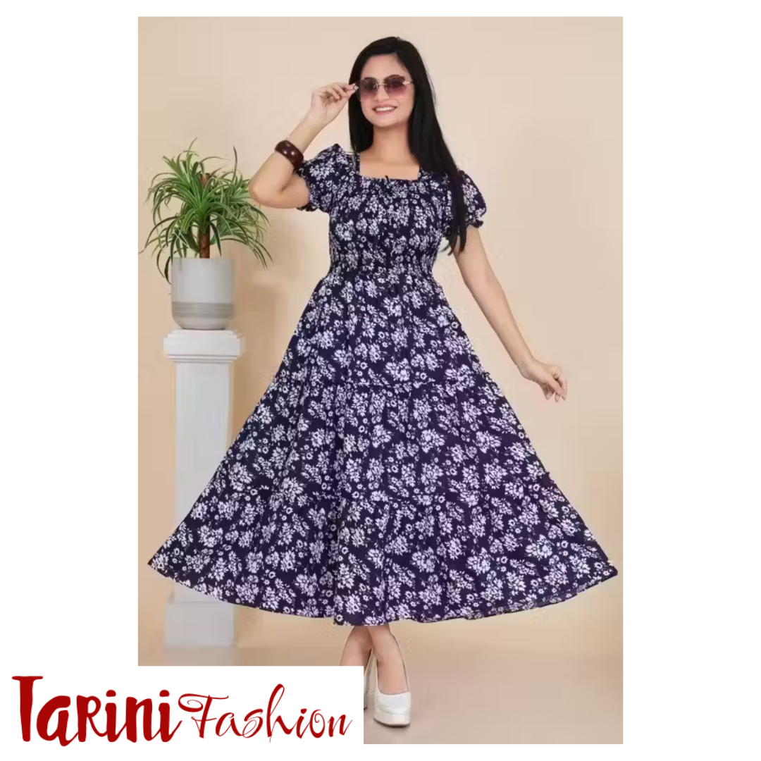 Women Fancy Floral Printed Cotton Blend Long Frock | Stylish Western Wear Dress for Girls & Women | Tarini Fashion