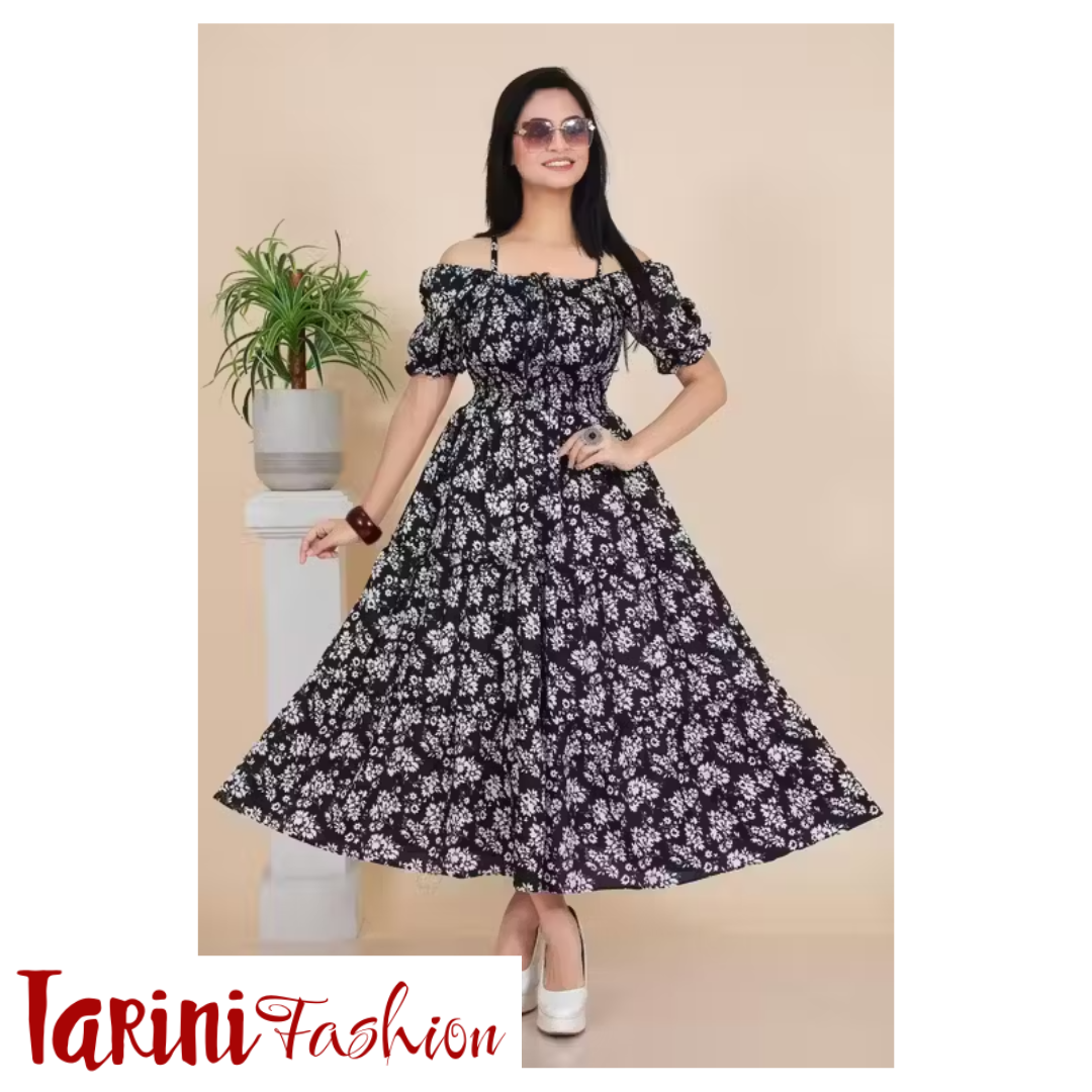 Women Fancy Floral Printed Cotton Blend Long Frock | Stylish Western Wear Dress for Girls & Women | Tarini Fashion