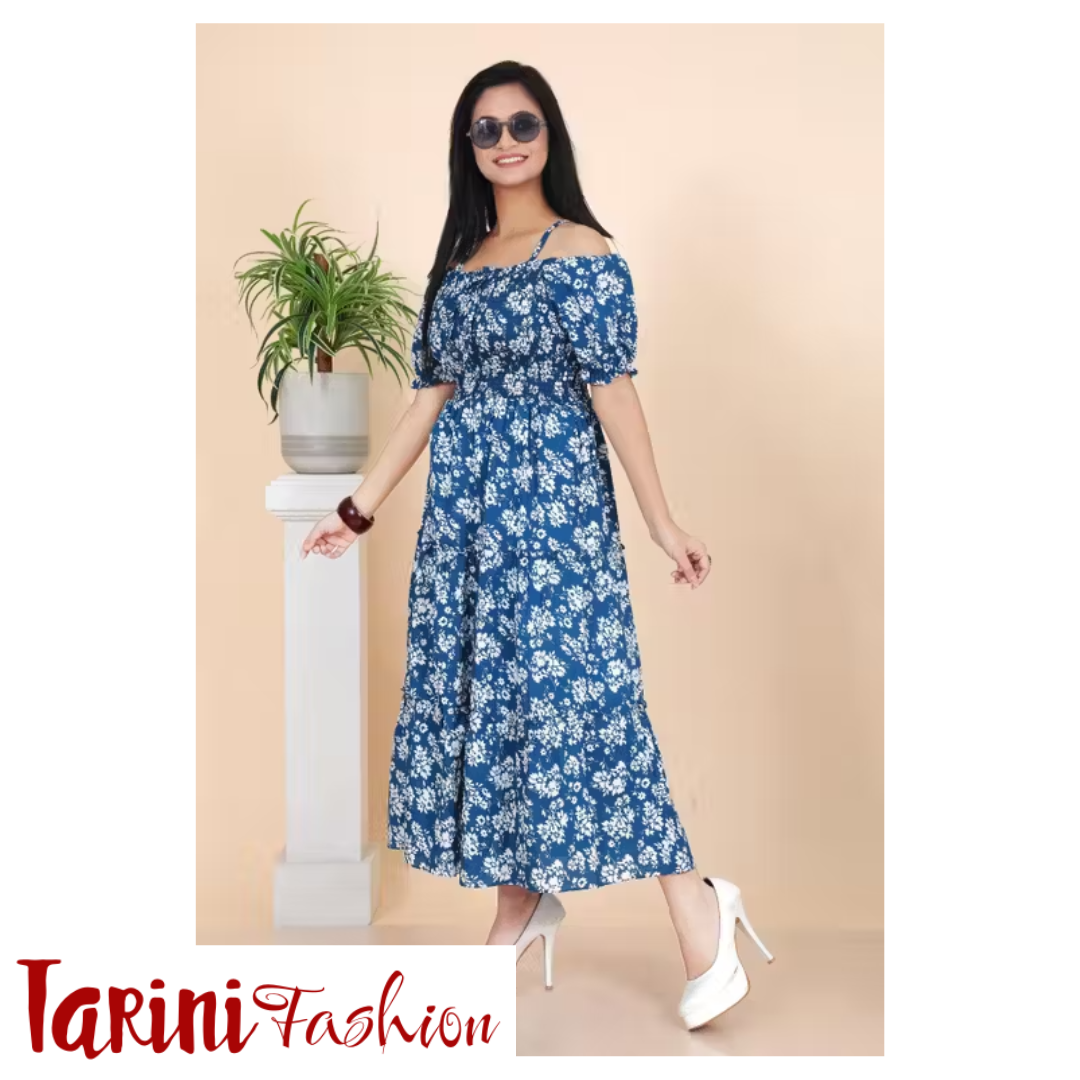 Women Fancy Floral Printed Cotton Blend Long Frock | Stylish Western Wear Dress for Girls & Women | Tarini Fashion