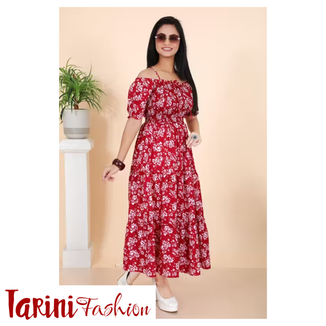 Women Fancy Floral Printed Cotton Blend Long Frock | Stylish Western Wear Dress for Girls & Women | Tarini Fashion