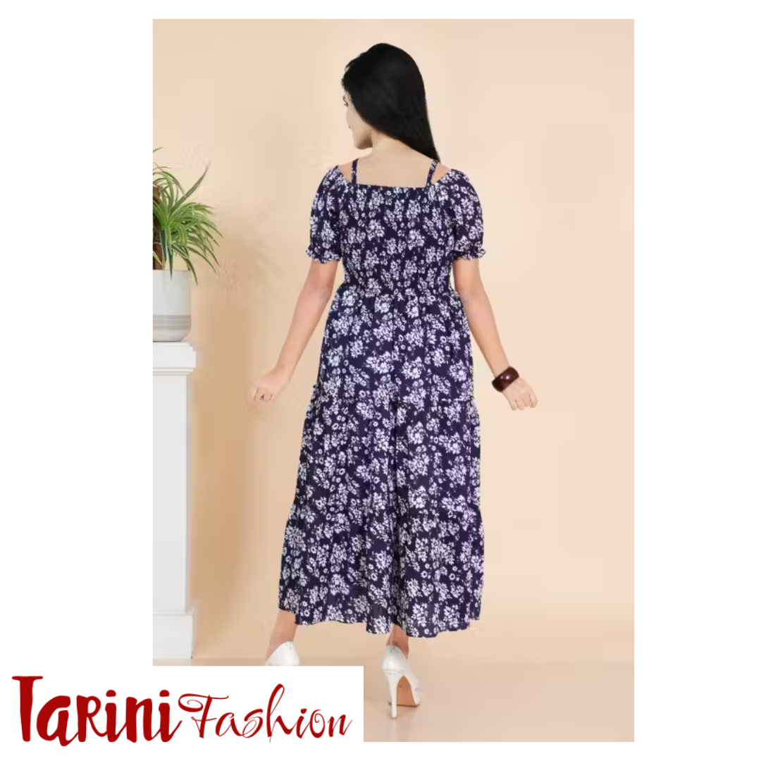 Women Fancy Floral Printed Cotton Blend Long Frock | Stylish Western Wear Dress for Girls & Women | Tarini Fashion