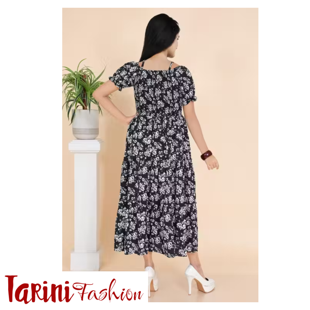 Women Fancy Floral Printed Cotton Blend Long Frock | Stylish Western Wear Dress for Girls & Women | Tarini Fashion