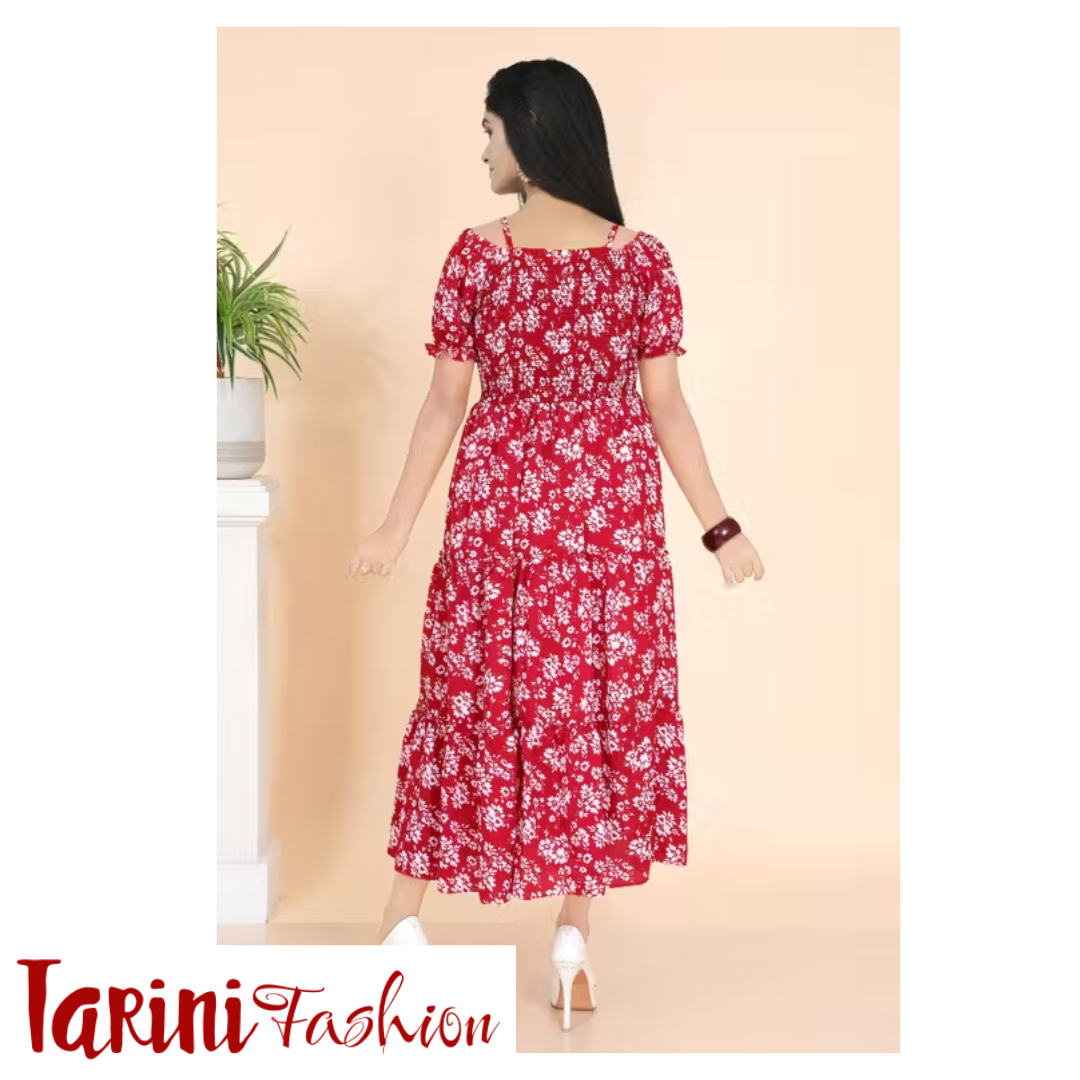 Women Fancy Floral Printed Cotton Blend Long Frock | Stylish Western Wear Dress for Girls & Women | Tarini Fashion