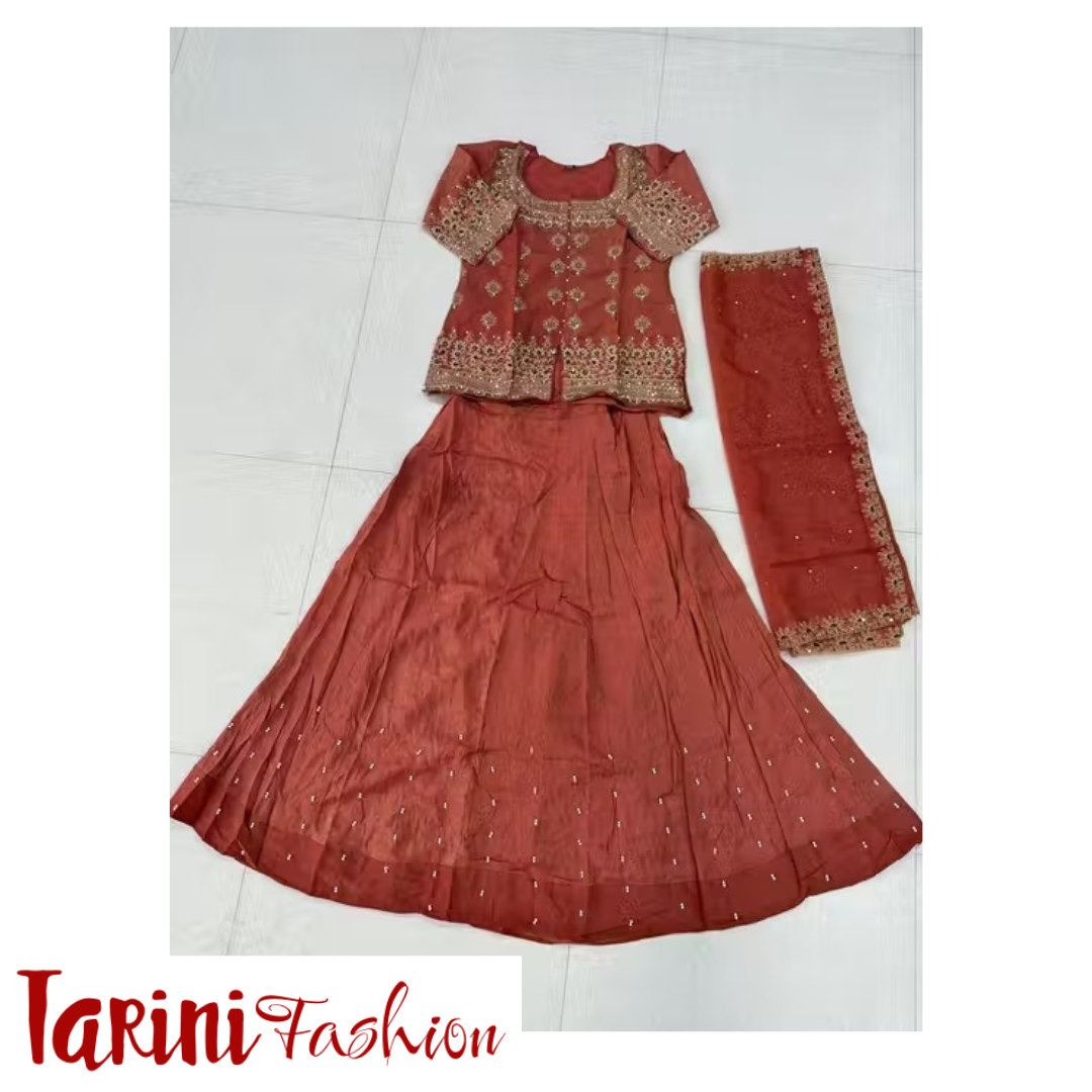 Designer Rust Orange Embroidered Peplum Lehenga Set with Dupatta – Tarini Fashion Exclusive - Image 2